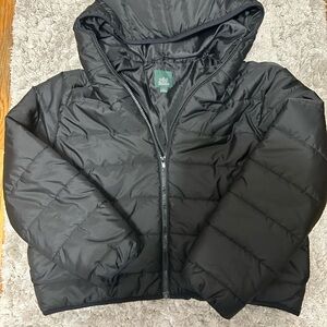 Women’s Black Cropped Puffer Jacket with Hood Small